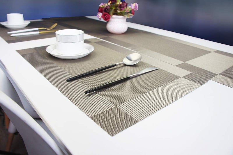 PIGCHCY Elegant Placemats with Matching Table Runner,Washable Placemats Crosswoven Vinyl Table mats Sets(6pcs Round Placemats+1pcs Table Runner,Grey Silver) - Image 5